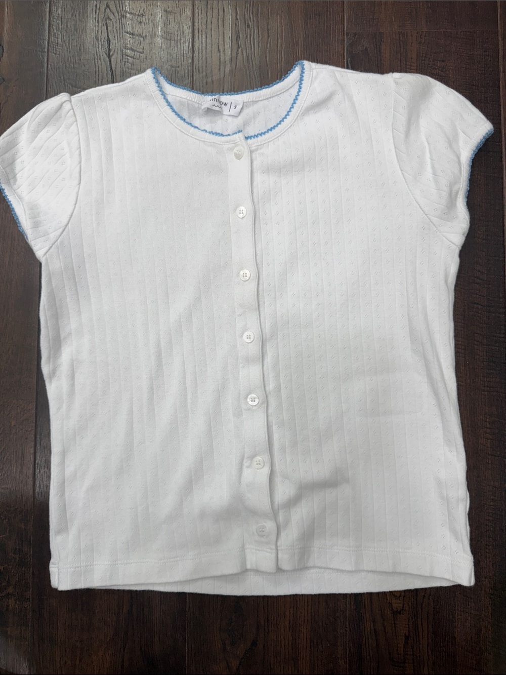 Minnow Womens White Button-Front Knit Top with Blue Trim S
